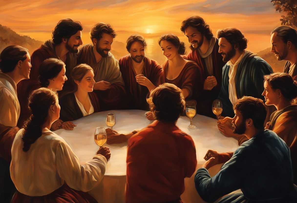 People-in-a-circle-at-sunset-chatting-warmly-gestures-showing-camaraderie-creating-a-sense-of-com_fqve