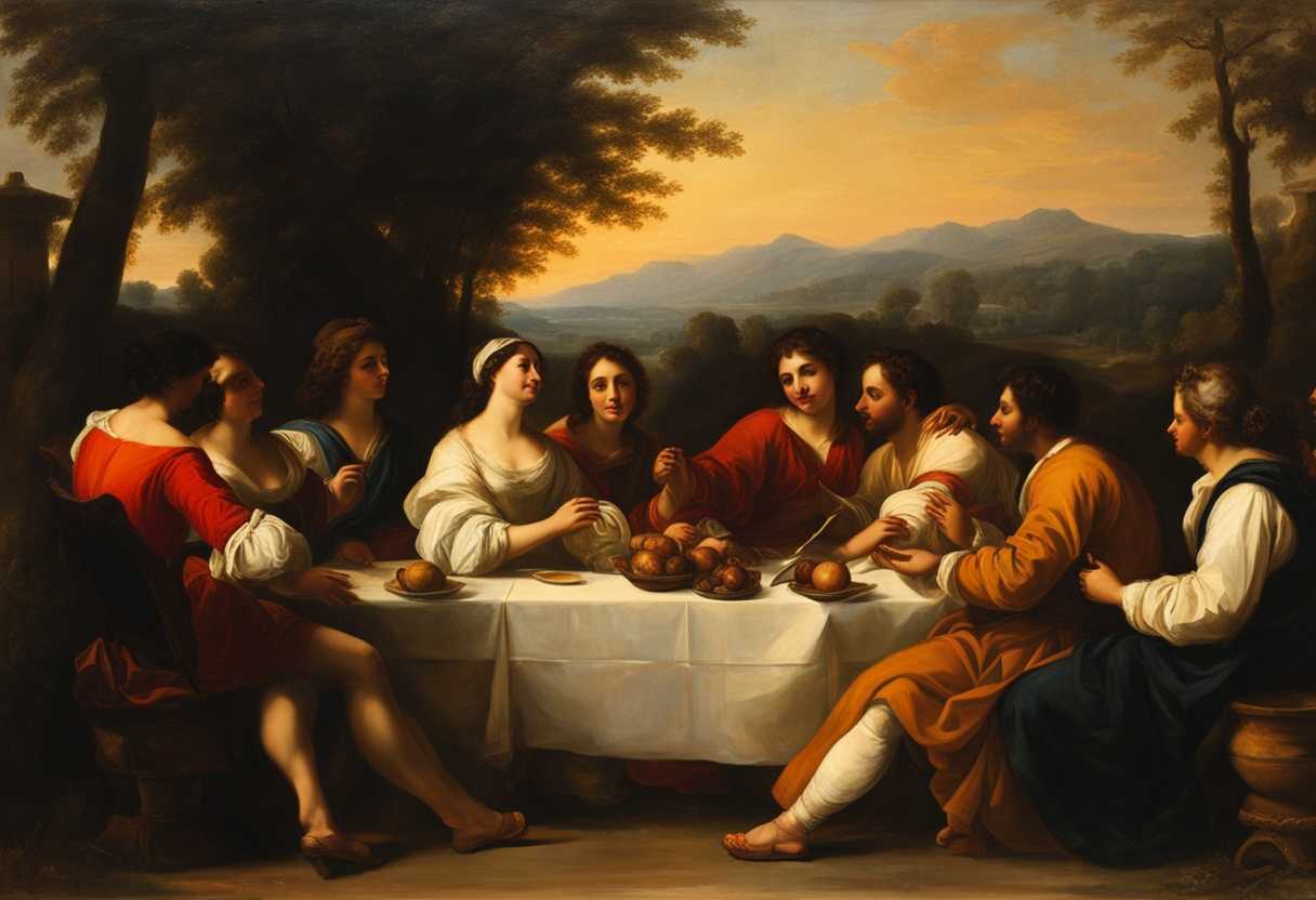 A-group-of-friends-sharing-stories-under-the-setting-sun-their-body-language-radiating-warmth-and-c_kxuc