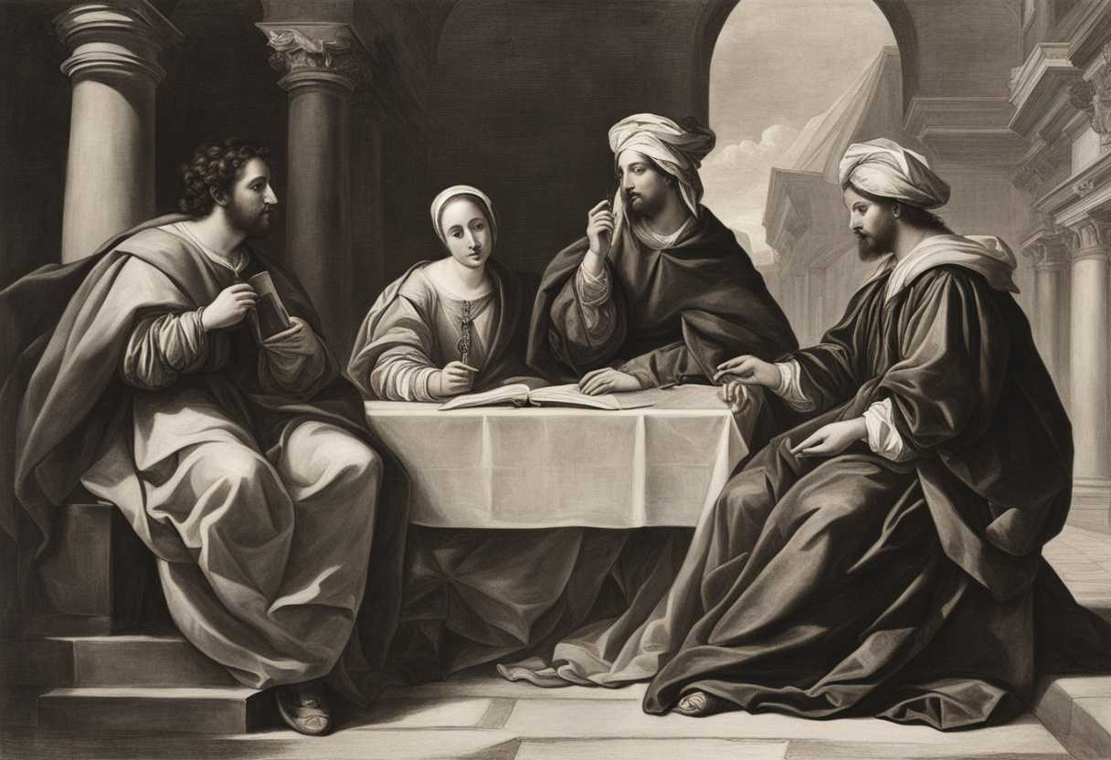 Paul-Aquila-and-Priscilla-passionately-discuss-theology-while-weaving-tents-together-immersed-in-_zwzl