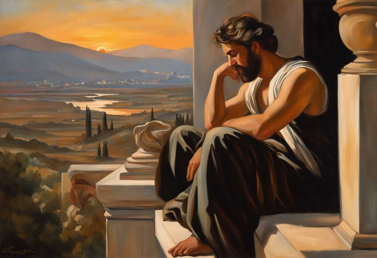 Paul-gazes-over-Corinth-at-sunset-deep-in-thought-surrounded-by-warm-light-and-shadows_wvao