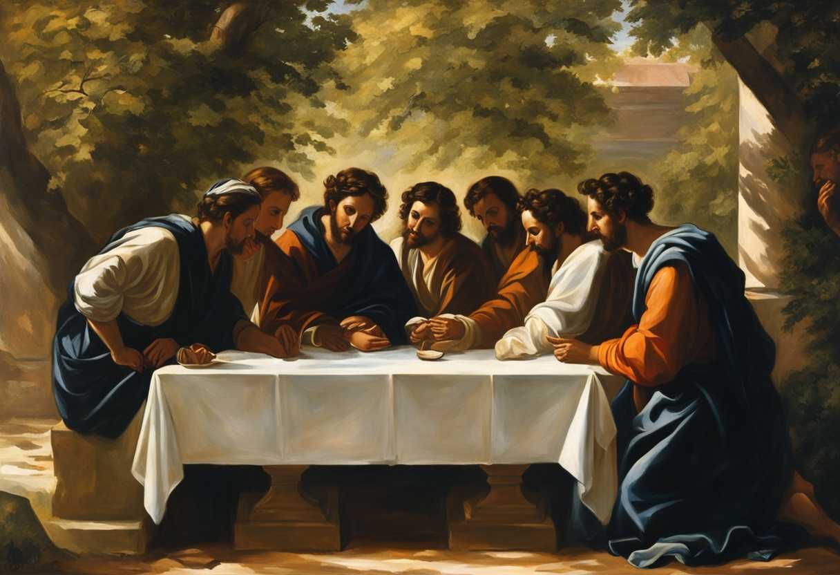 Twelve-disciples-in-deep-conversation-under-the-dappled-sunlight-exuding-unity-and-determination_xlhf