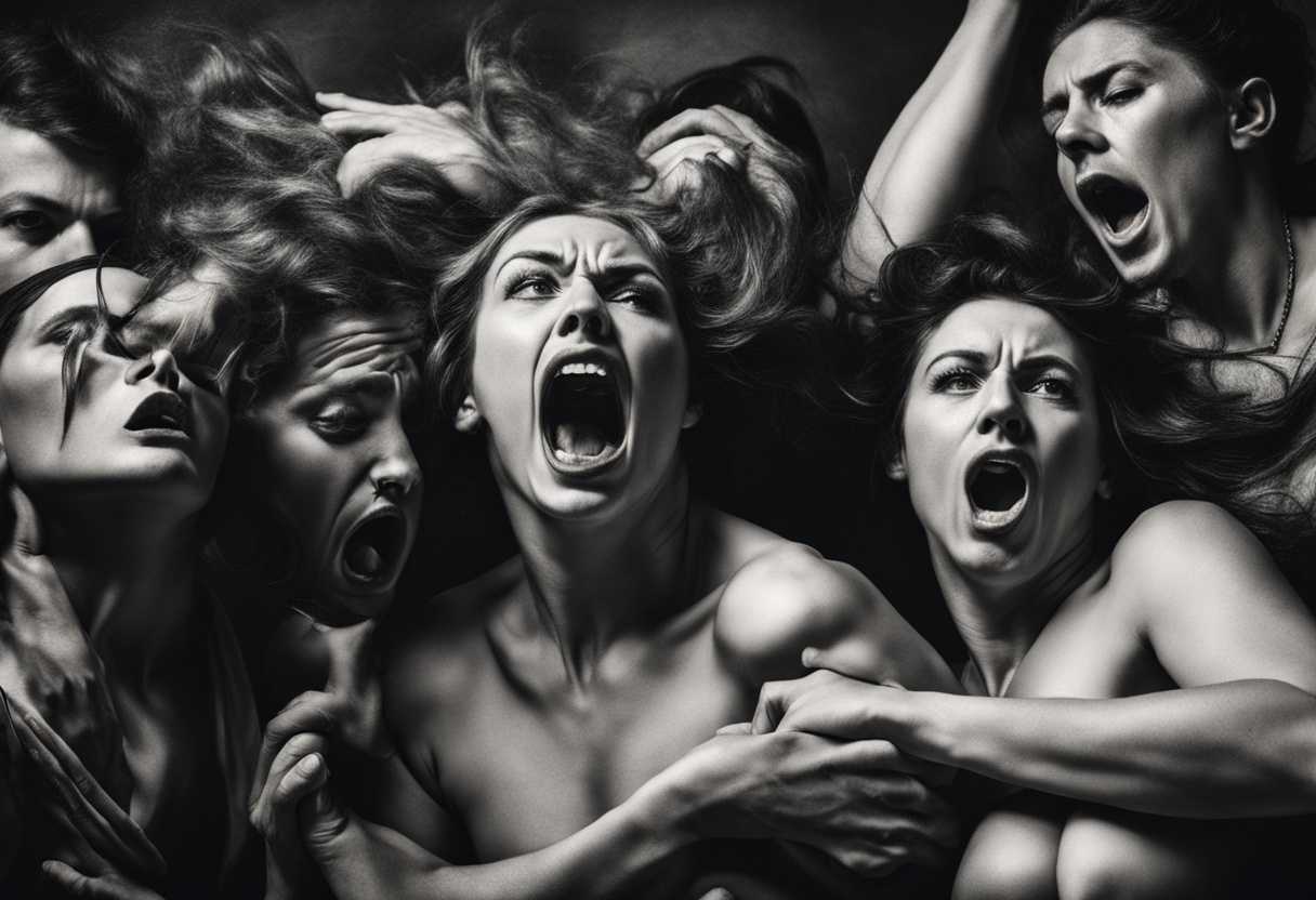 Dramatic-black-and-white-photo-group-of-people-with-contorted-faces-showing-intense-anger_bkmo