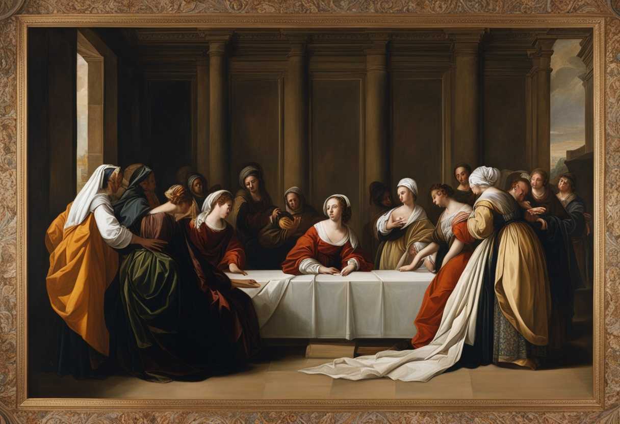 In-an-upper-room-Peter-tenderly-displays-Dorcas's-garments-to-grieving-widows_rpsg