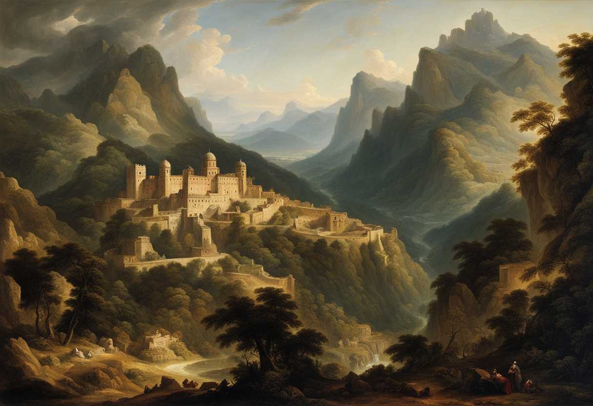 A-scene-of-towering-fortresses-amidst-rugged-mountains-symbolizing-power-dynamics-and-unrest_aoxt