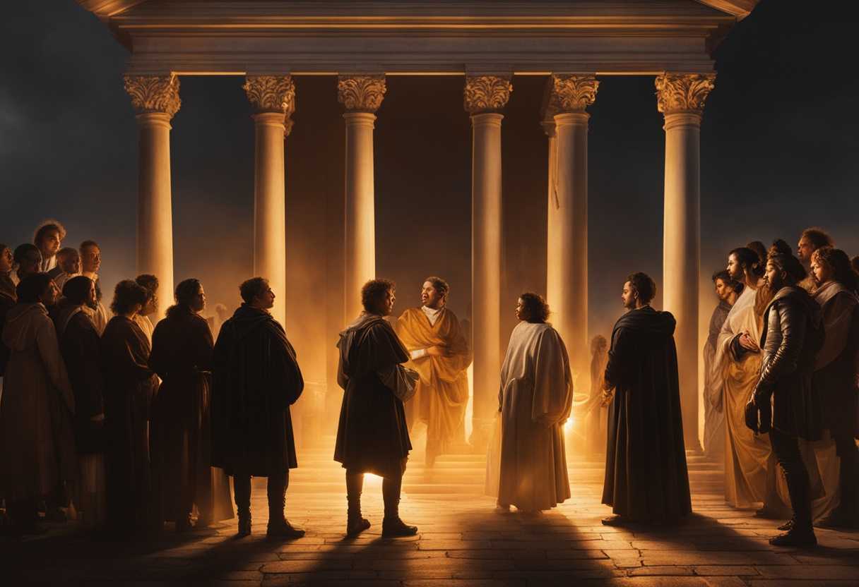 A-diverse-group-stands-at-the-gate-faces-glowing-in-the-sunset-discussing-justice-and-hope_xxzd