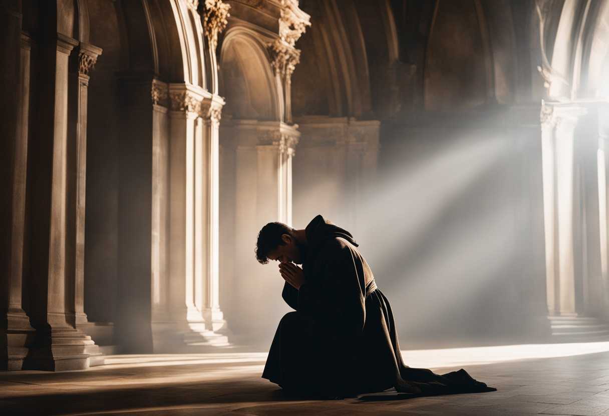 A-person-kneeling-in-a-dimly-lit-chapel-tears-streaming-hands-clasped-in-prayer_ztpm