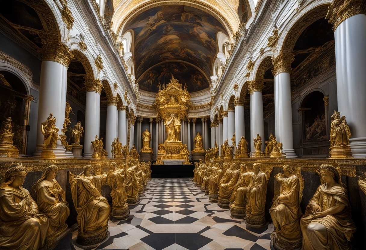 Worshippers-bow-before-majestic-statues-of-gods-adorned-in-gold-and-silver-exuding-reverence_sdet