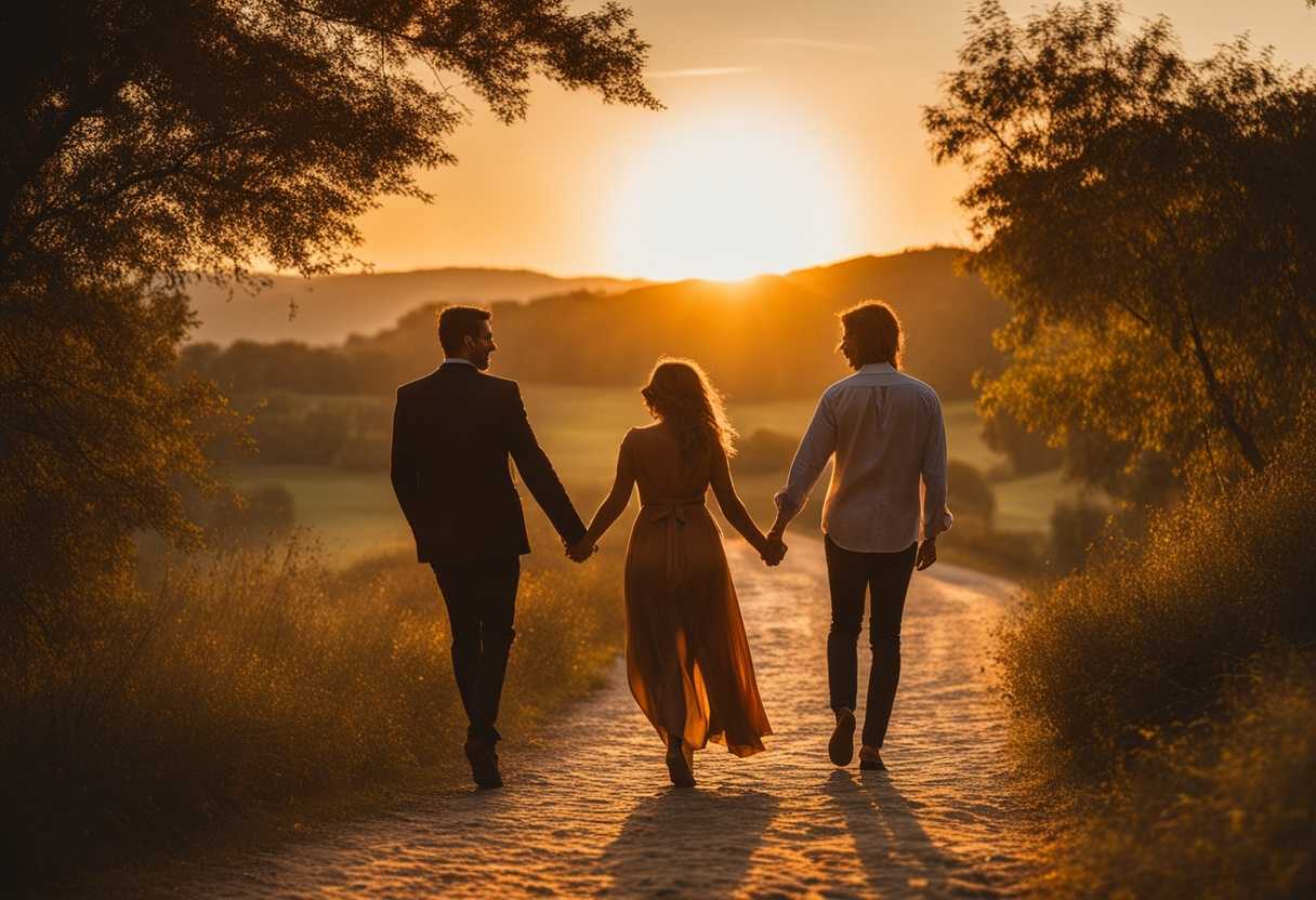 Couple-strolling-hand-in-hand-at-sunset-golden-light-winding-path-shared-laughter_gvkq