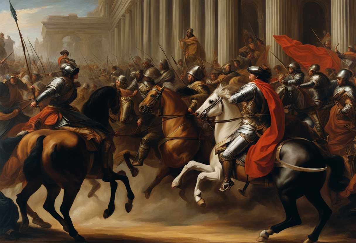 Tense-standoff-between-powerful-kings-leading-armies-poised-for-battle-in-historical-confrontation_sdak