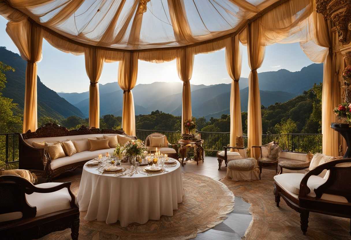 A-grand-tent-nestled-at-the-foot-of-a-towering-mountain-blending-man-made-opulence-with-nature's-ma_nfdz