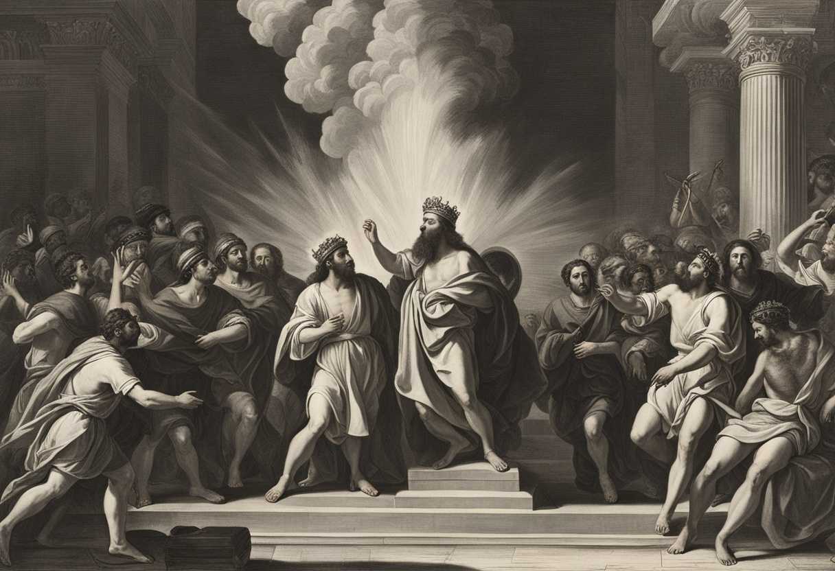 King-Nebuchadnezzar-and-councilors-amazed-as-three-men-emerge-unscathed-from-fiery-furnace_layu
