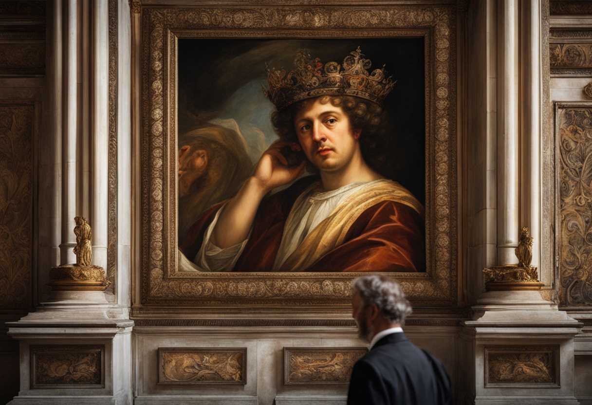 A-king-gazes-in-astonishment-at-mysterious-ancient-writing-on-palace-wall_icpm
