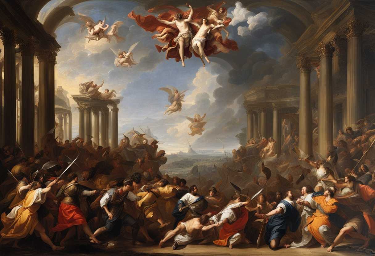 Epic-battle-scene-Saints-face-off-against-horn-Ancient-of-Days-judges-divine-intervention_onub