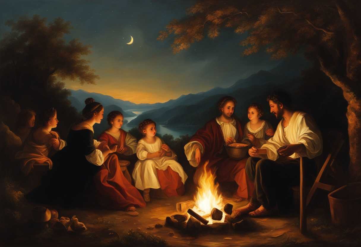 A-family-gathered-around-a-glowing-campfire-sharing-stories-and-laughter-under-the-stars_lqno