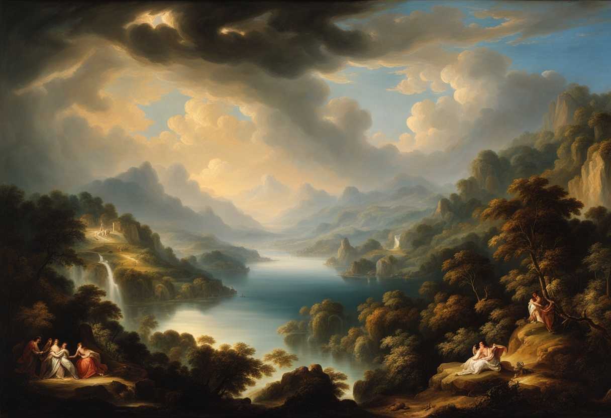 A-majestic-scene-unfolds-swirling-clouds-radiant-light-mountains-oceans-forests-showcasing-div_hpdk