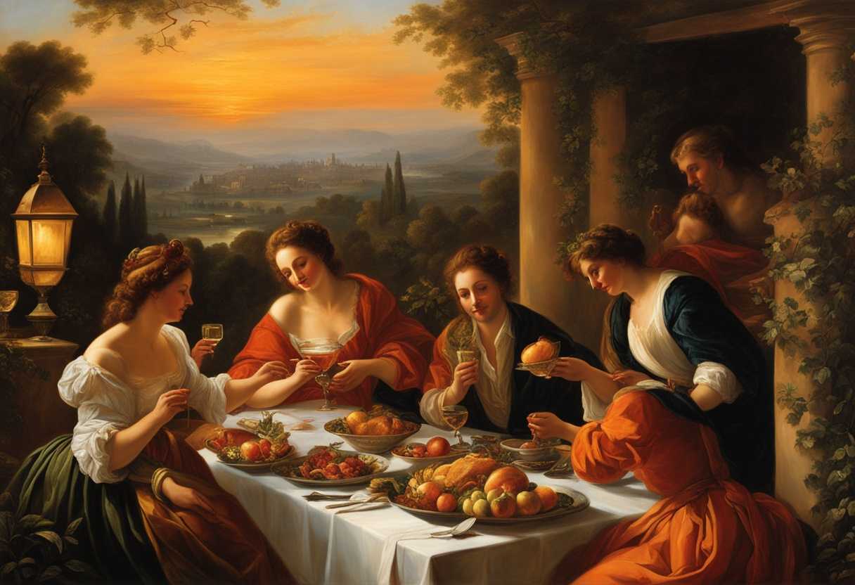 Enjoying-a-gourmet-feast-in-the-warm-glow-of-a-sunset-surrounded-by-nature's-beauty_nyky