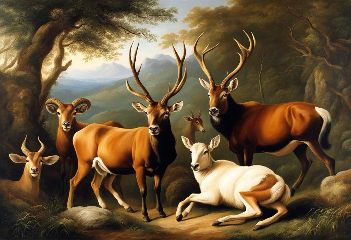 Animals-in-harmonious-wilderness-ox-sheep-deer-gazelle-ibex-Graceful-wild-beauty-in-serene-set_stzy