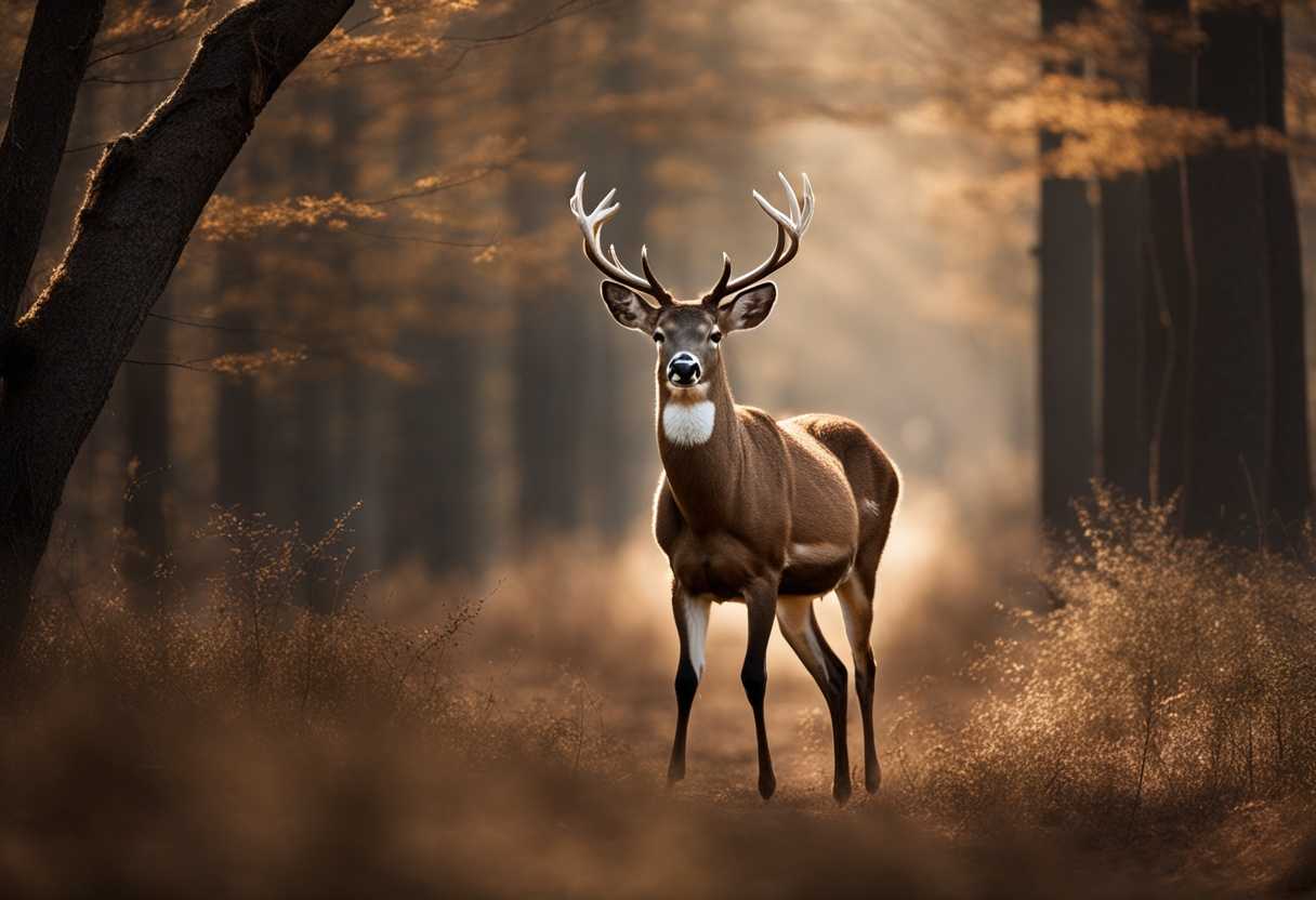 Photograph-captures-elegant-deer-in-serene-forest-showcasing-their-peaceful-demeanor-and-timeless-b_szfb