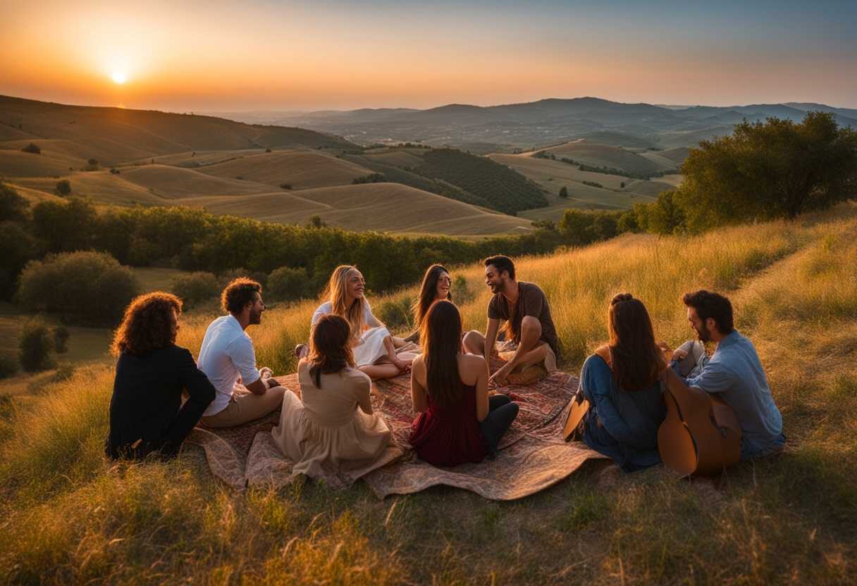 Friends-gather-on-Amorite-hills-at-sunset-sharing-stories-and-laughter-amidst-stunning-scenery_xkkd