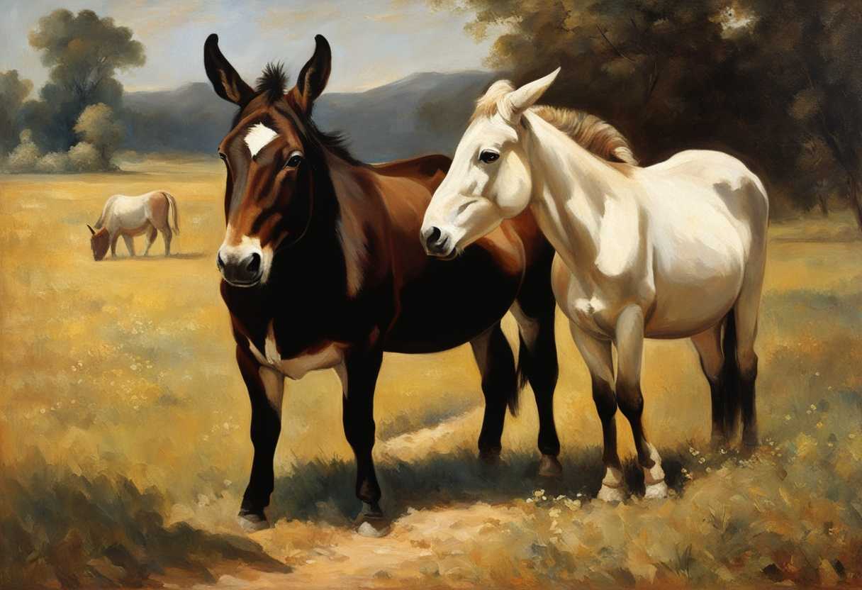 Ox-and-donkey-in-sunlit-field-contrasting-sizes-colors-and-postures-symbolizing-harmony-and-beau_pugy