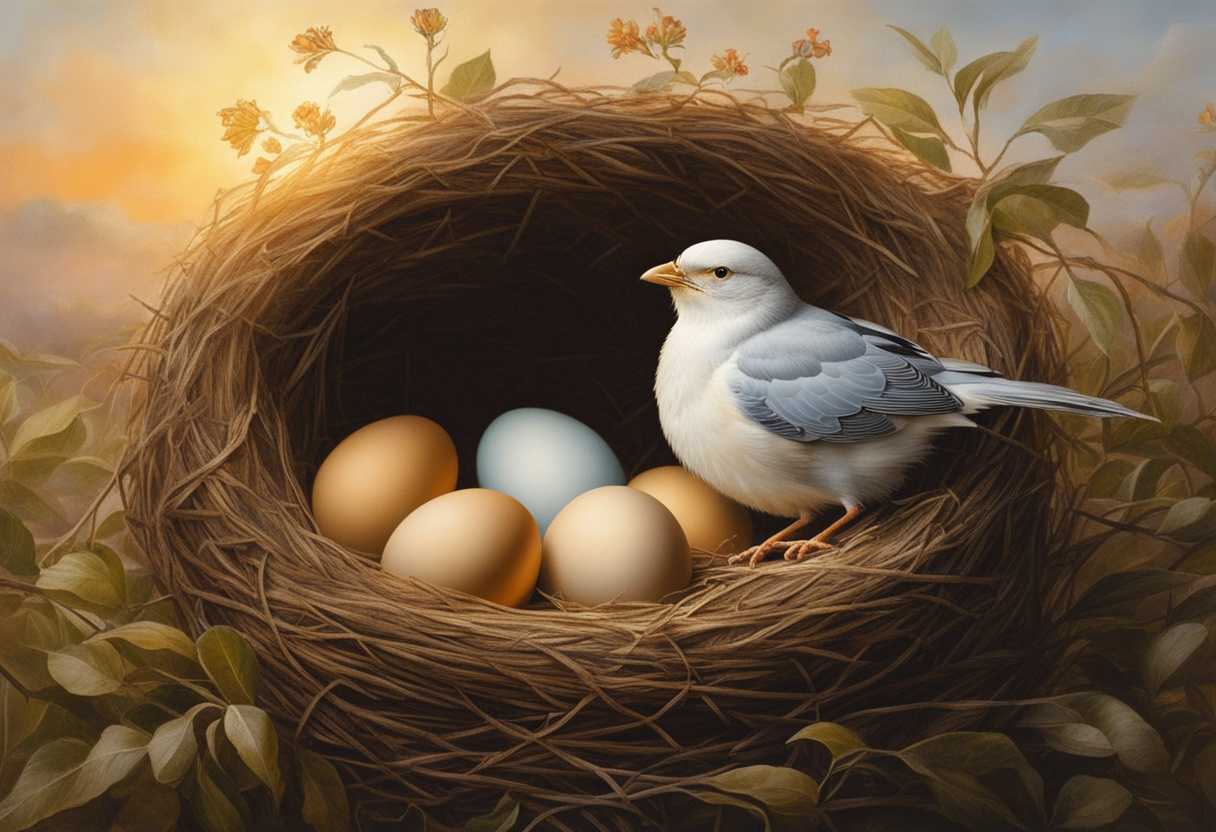 Mother-bird-tenderly-sits-on-delicate-eggs-in-cozy-nest-at-sunrise_biue