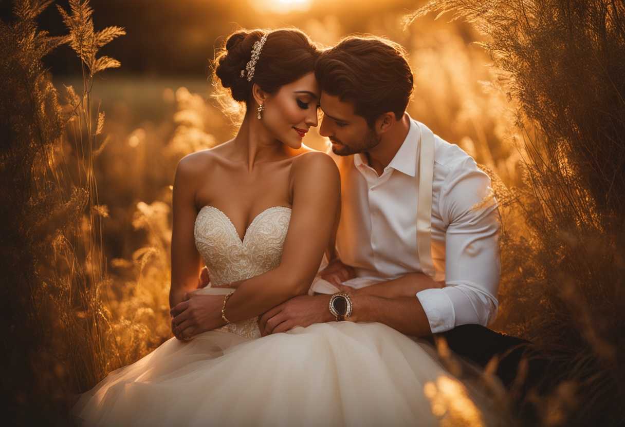 Newlyweds-bask-in-golden-sunlight-sharing-a-tender-embrace-filled-with-love-and-joy_ipft