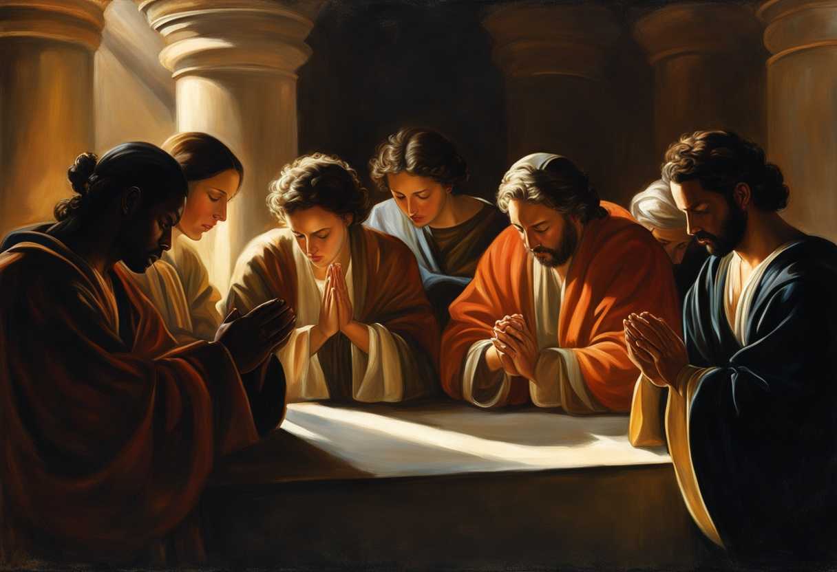 A-diverse-group-in-prayer-heads-bowed-hands-clasped-bathed-in-warm-light_ypxq