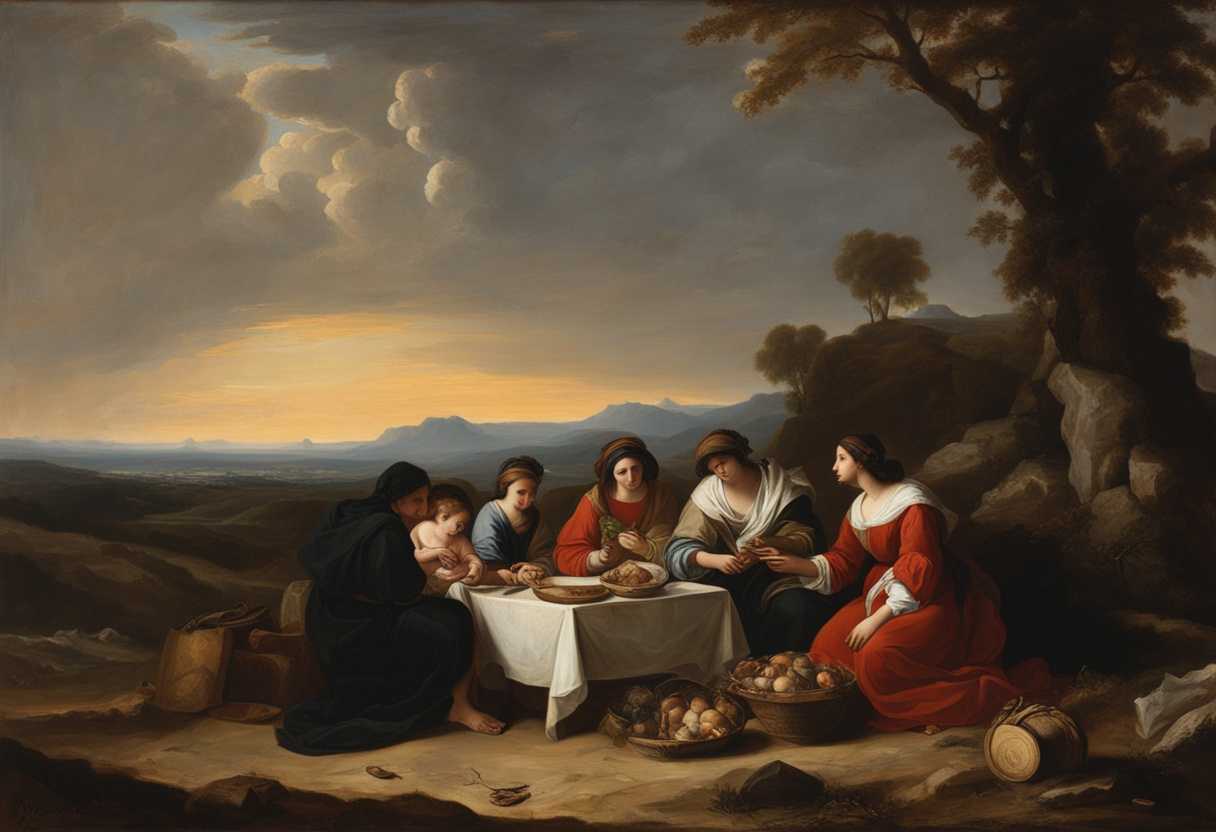 A-family-huddled-together-in-a-barren-wasteland-sharing-a-small-meal-with-longing-gazes_selo