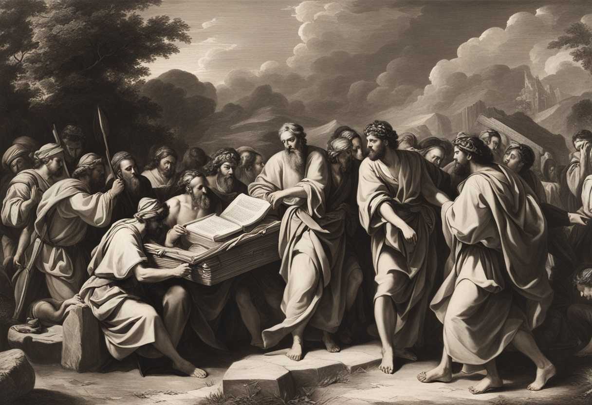 Moses-writes-the-law-as-Levites-carry-the-ark-embodying-duty-and-devotion-in-a-timeless-scene_ydam