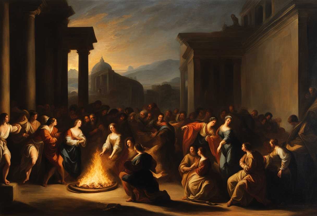 People-encircling-a-bonfire-faces-aglow-with-wonder-and-reverence-in-ancient-ritual_ucel