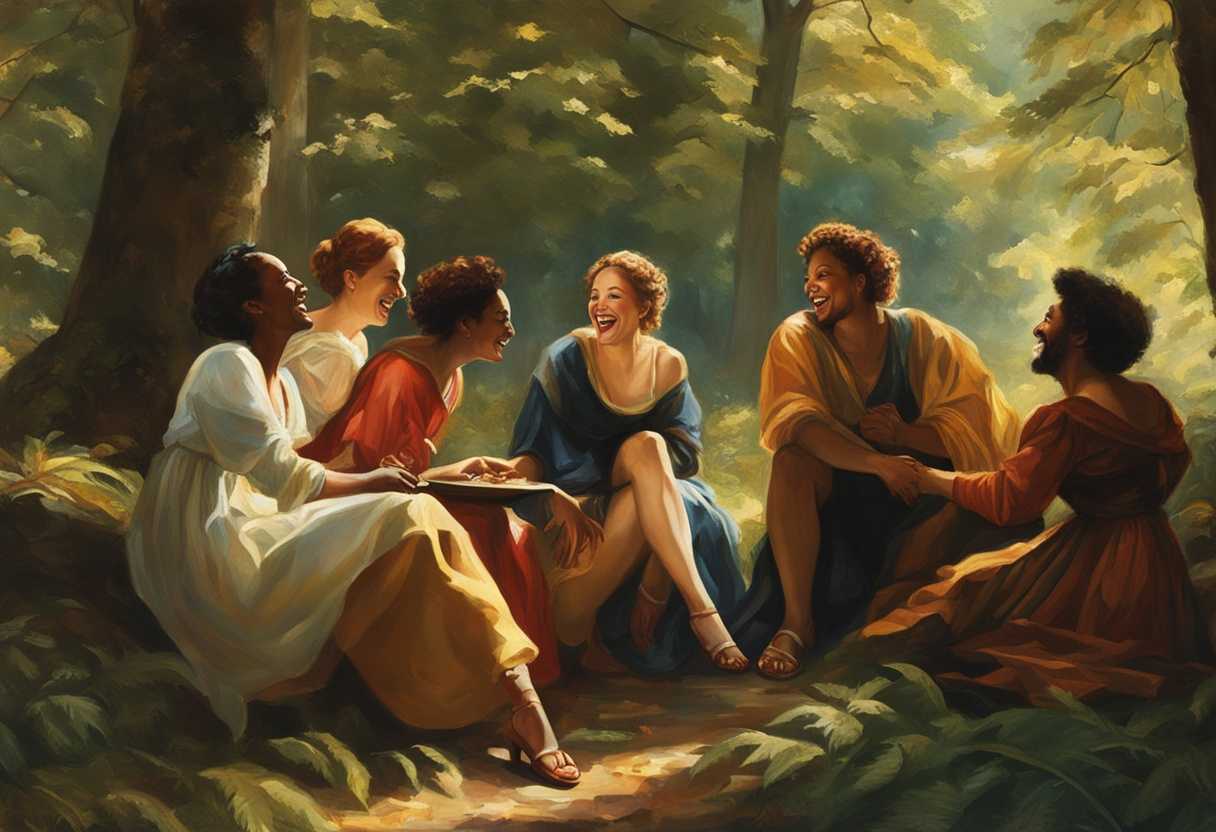 A-diverse-group-of-friends-laughing-and-chatting-in-a-sunlit-forest-clearing_ejpx