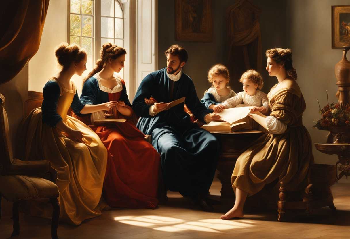 Cozy-family-scene-parents-teaching-children-in-sunlit-home-with-classic-decor_miur