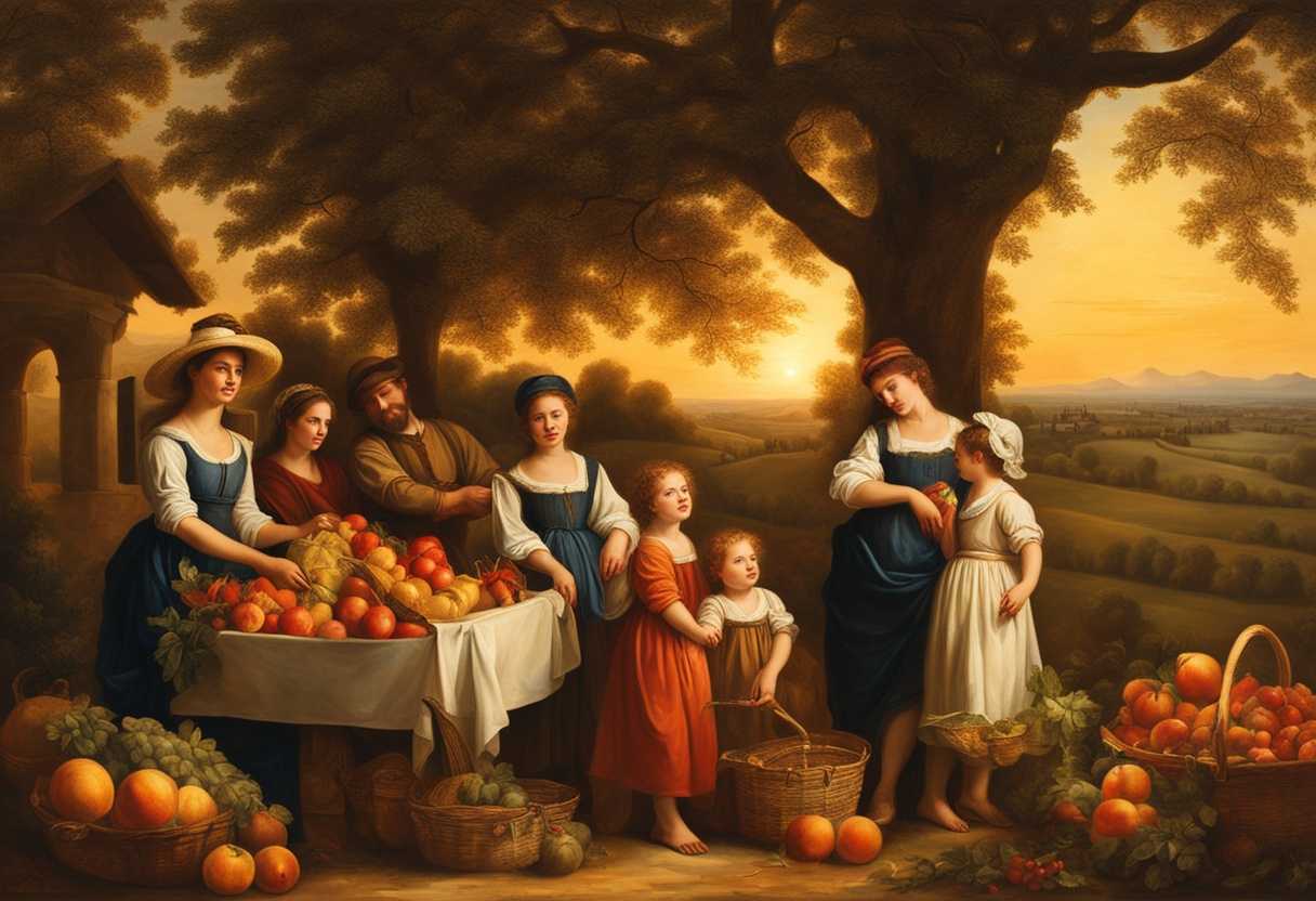 Family-celebrates-abundant-farm-harvest-at-sunset-with-ripe-fruits-warmth-and-contentment_ivkg