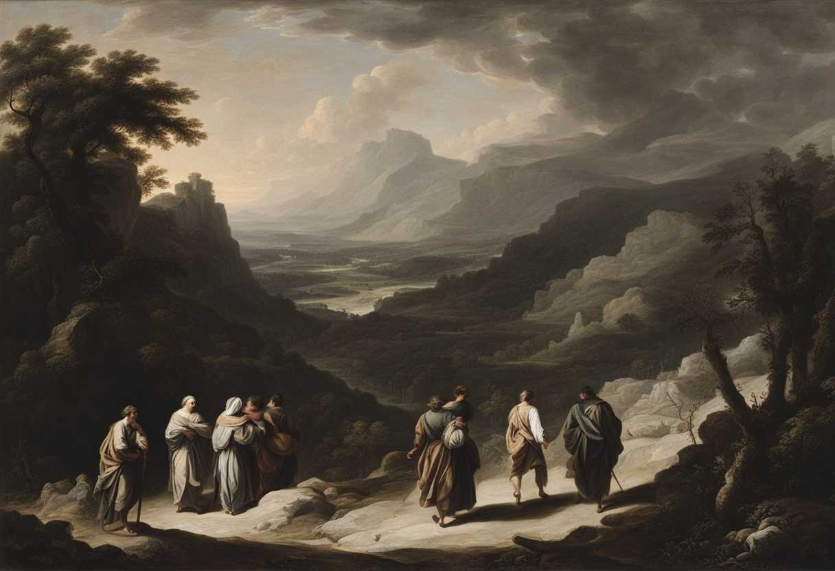 A-group-of-humble-individuals-in-simple-clothing-walking-through-a-barren-wilderness-with-unwaverin_mhbu