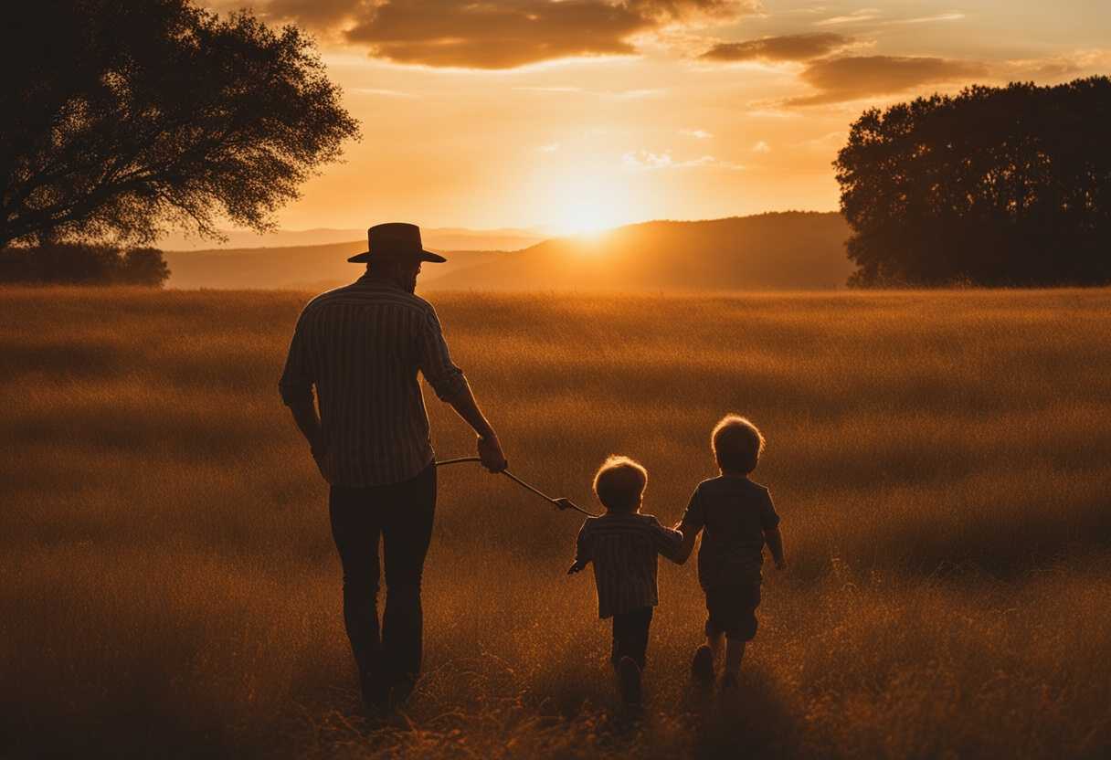 Father-and-son-bond-in-a-vast-field-at-sunset-embodying-protective-love-and-gentle-guidance_juru