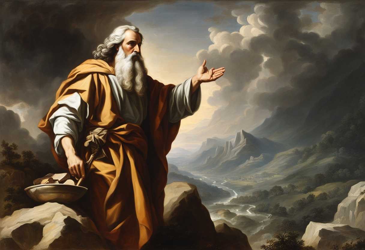 Moses-on-mountain-receiving-divine-tablets-rugged-backdrop-solemn-expression-finger-of-God-inscr_ejcb
