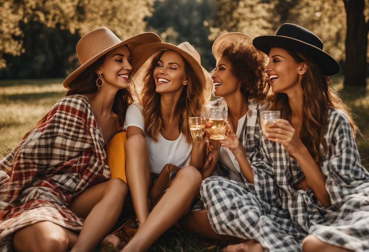 Friends-picnic-in-sunlit-park-checkered-blanket-laughter-stylish-outfits-vibrant-colors-carefre_ovsr