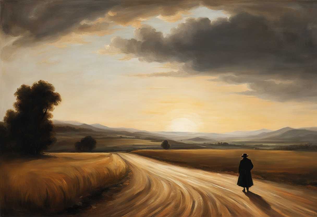 A-lone-figure-strolling-down-a-deserted-road-lost-in-thought-under-the-setting-sun_fcni