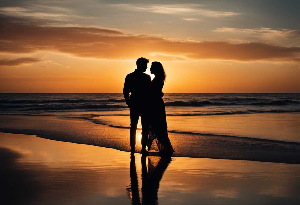 Silhouetted-couple-holding-hands-on-beach-at-sunset-embodying-timeless-love-and-tranquility_ojzx