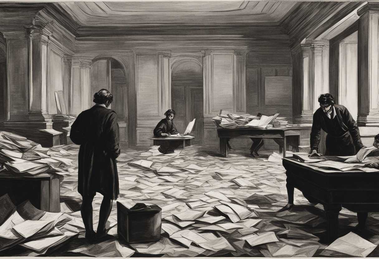 Tense-office-scene-one-person-working-diligently-another-watching-dim-lighting-papers-scattered-_plik