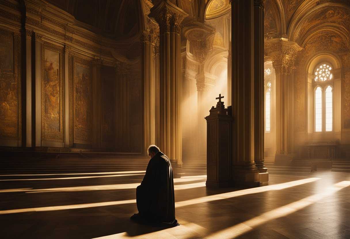 Solitary-figure-in-church-head-bowed-in-prayer-bathed-in-soft-golden-light_gnba