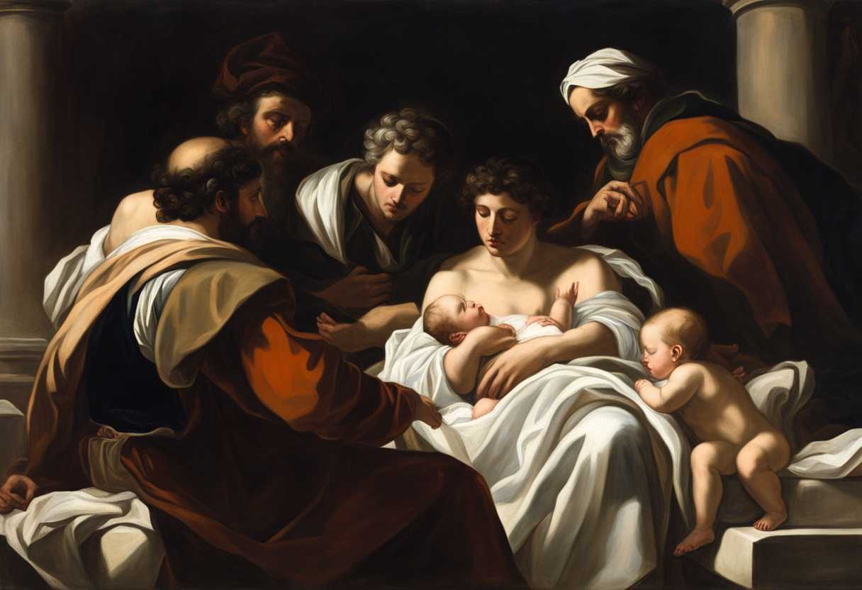 A-man-gazes-at-a-sleeping-stillborn-baby-surrounded-by-his-own-restless-children_wqpo