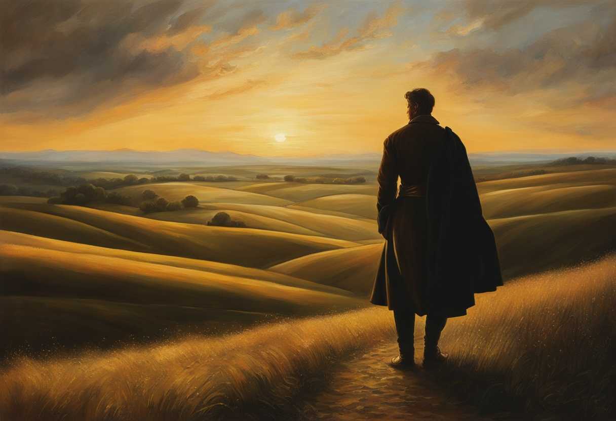 Solitary-figure-in-expansive-field-at-sunset-deep-in-thought-gazing-into-the-distance_qszx