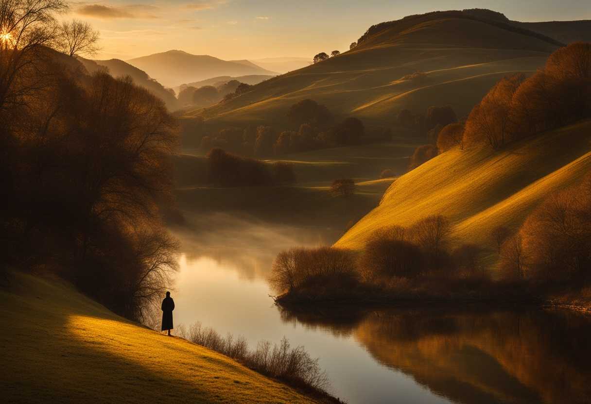 A-lone-figure-stands-in-a-tranquil-landscape-bathed-in-golden-light-lost-in-contemplation_daei