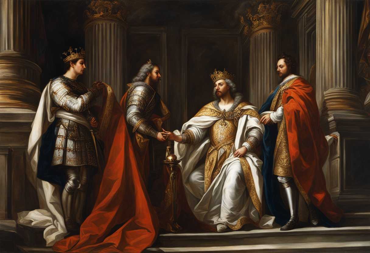 A-king-in-majestic-attire-commands-respect-from-loyal-subjects-in-a-grand-ceremony_owni