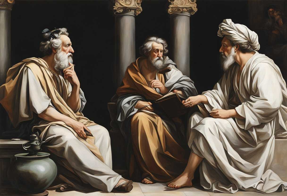 A-wise-sage-sits-serenely-while-a-foolish-ruler-gestures-loudly-contrasting-wisdom-and-folly_ecmt