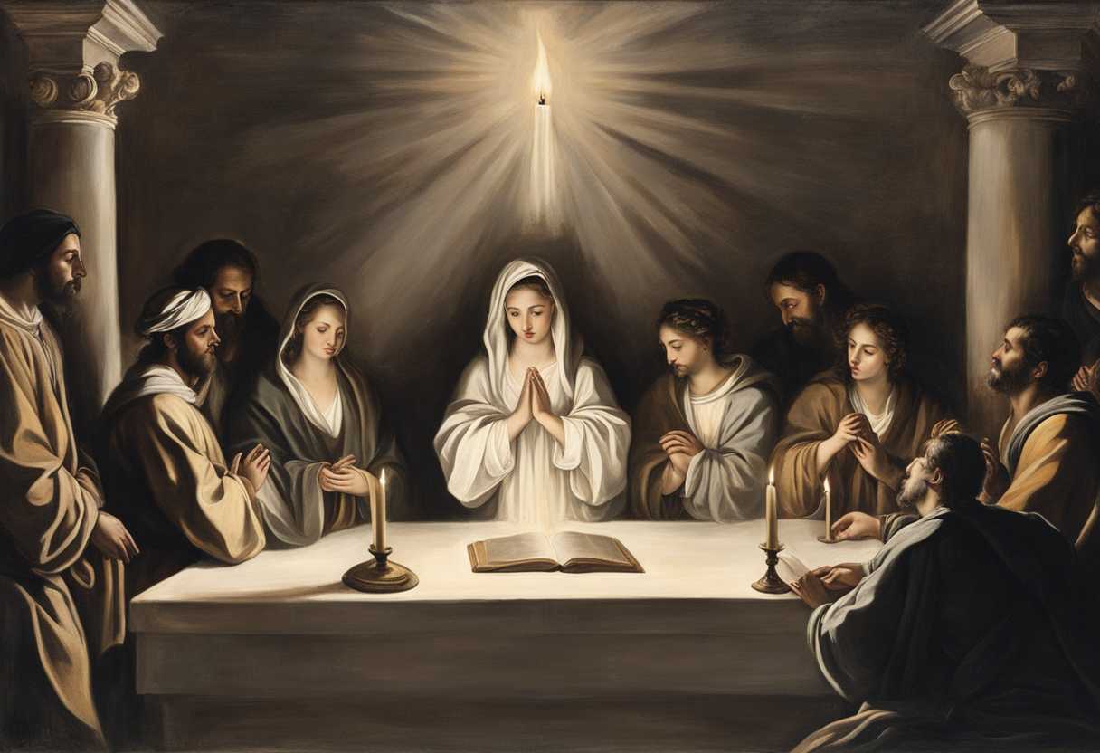 Devout-group-of-believers-in-prayer-bathed-in-candlelight-united-in-spiritual-serenity_eqou