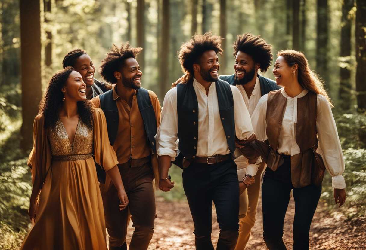 A-diverse-group-of-friends-laughing-and-walking-through-a-sunlit-forest_arjc