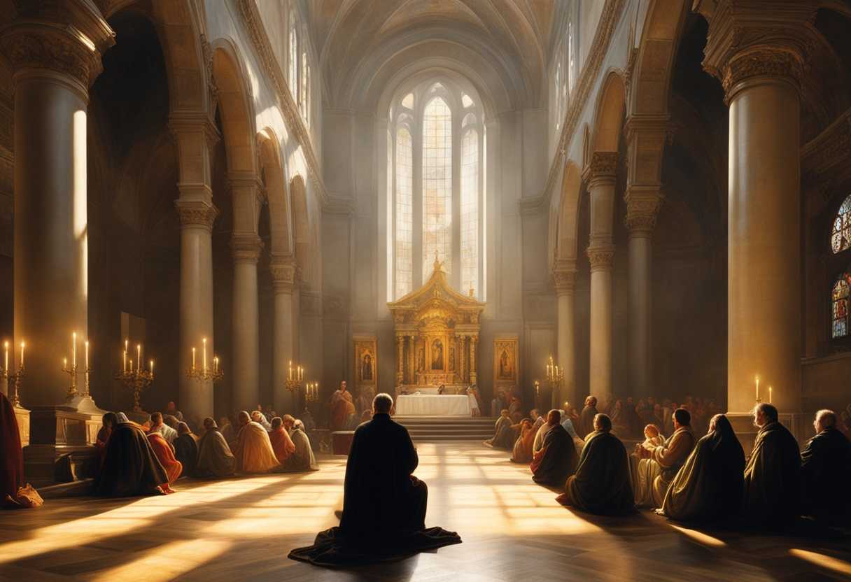 A-serene-scene-at-a-sunlit-church-with-believers-in-prayer-embodying-timeless-beauty-and-faith_lsoz