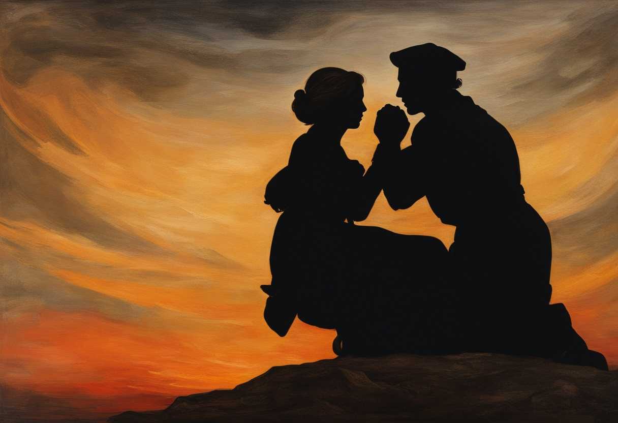Intense-couple-silhouetted-against-sunset-tense-body-language-raw-emotion-in-eyes_axcz